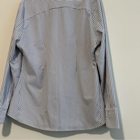 Ministry of Supply Women's White and Blue Striped Button-Down Shirt - Picture 11 of 12